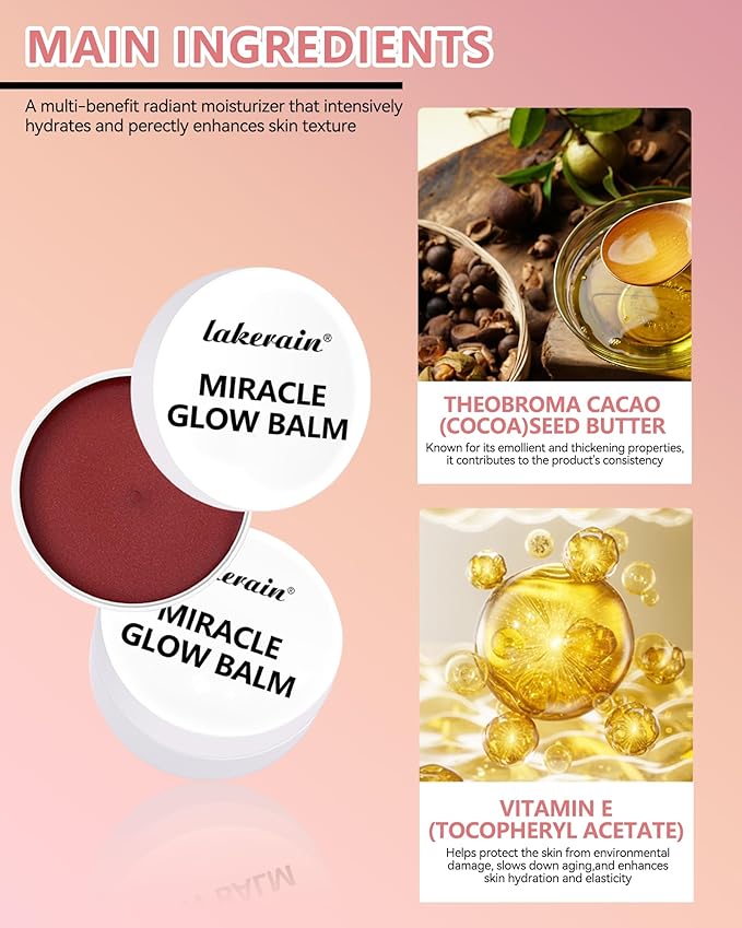 Multi Glow Balm,Miracle Glow Balm Tinted Face Creamy Blush for Women Cheek Lip Eye,Hydrating Lightweight & Blendable Color,Shimmer Blusher Facial Makeup, Mother's Day Gift for Women-04 Pink Camellia