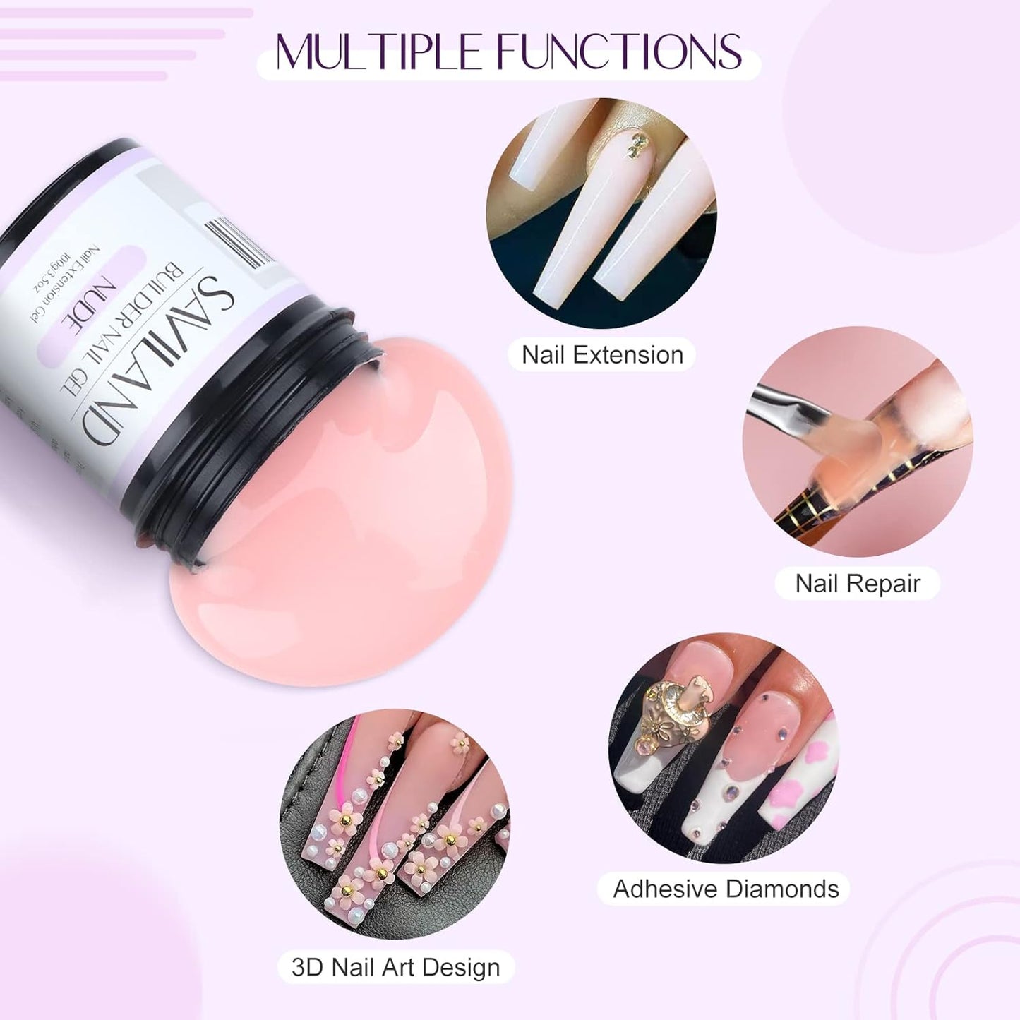 SAVILAND 100 g Builder Nail Gel U V - 3.5 oz Nude Color Hard Gel for Nails High-Capacity for Nail Extension Enhancement Strengthen U V Gel LED Repair Carving DIY Nail Art Manicure Set-BrightBean Baby