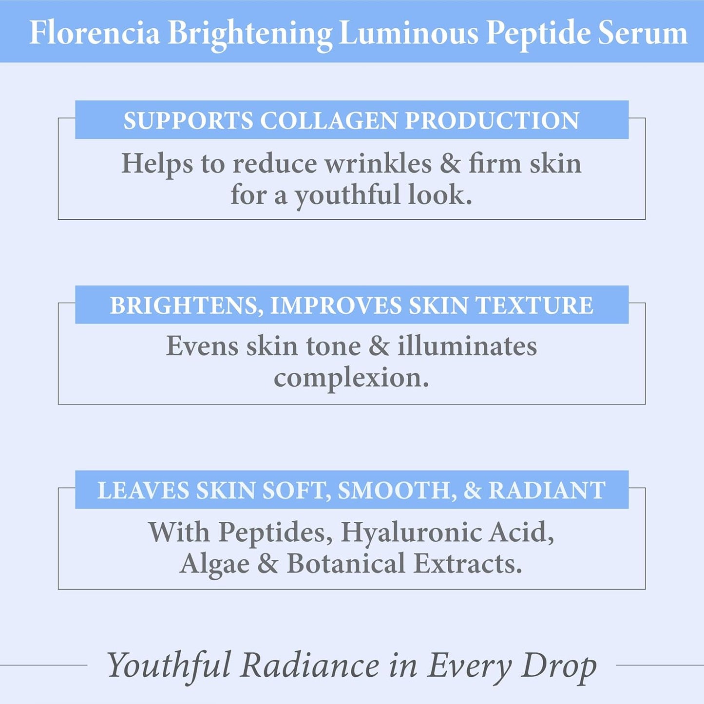 Florencia Brightening Luminous Peptide Serum - Age-Defying Face Serum with Peptides, Sodium Hyaluronate & Organic Botanicals – Helps to Reduce Wrinkles, Illuminate Complexion, 1 Oz-BrightBean Baby