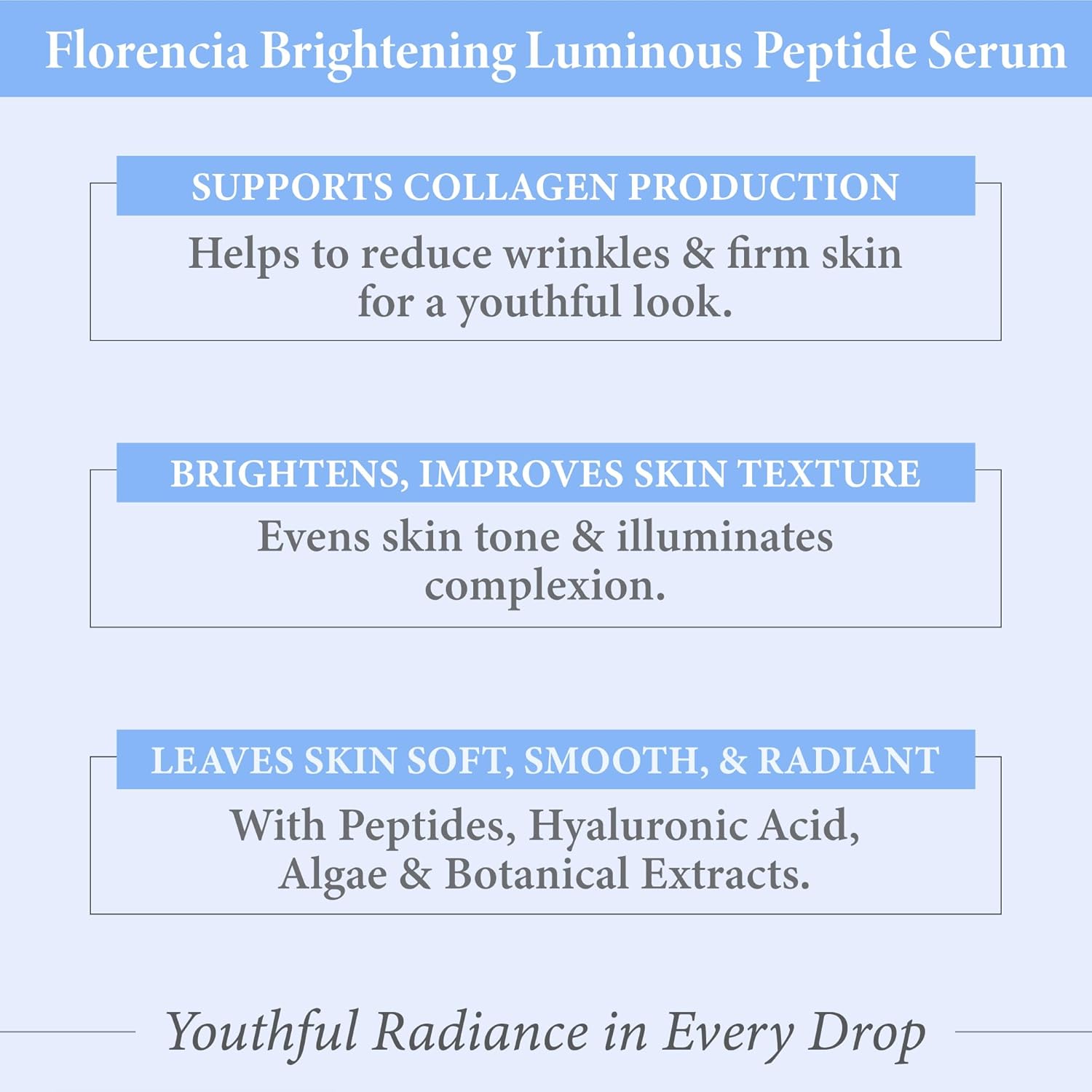 Florencia Brightening Luminous Peptide Serum - Age-Defying Face Serum with Peptides, Sodium Hyaluronate & Organic Botanicals – Helps to Reduce Wrinkles, Illuminate Complexion, 1 Oz-BrightBean Baby
