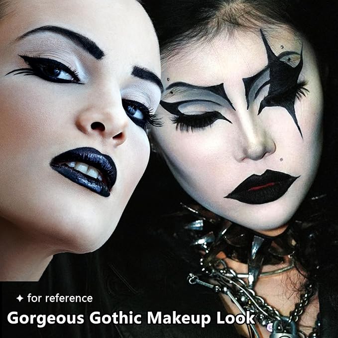 Halloween Goth Makeup, Complete Goth Make Up Set with White Foundation, Black Lipstick, Dark Smokey Eyeshadow Kit for SFX Gothic Makeup, Cosplay, Costume Party, Theater and Film-BrightBean Baby