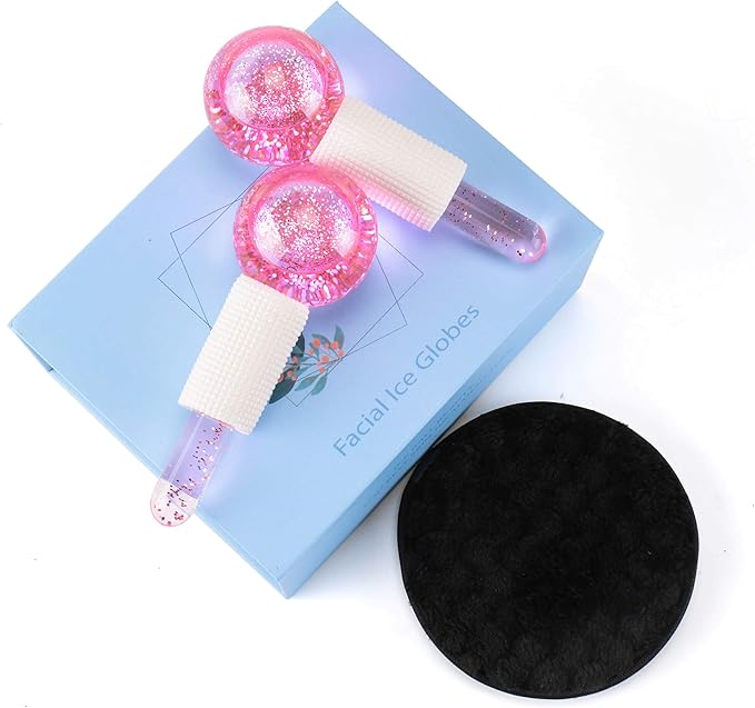 Facial Ice beauty ball- 2PC Globes Pink Facial Roller for Cold or Hot Skin Massagers Globe Durable Quartz Glass for Face and Eye Rollers Reduce Puffiness-BrightBean Baby