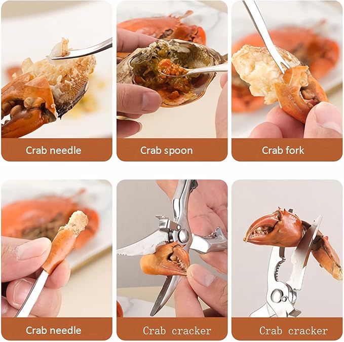 ACCUFINE Crab Crackers and Tools in Case Stainless Steel Set for Party Crab Scissors for Cutting the Shell Lobster Cracker and Tool Set Seafood Scissor Shrimp (silver)