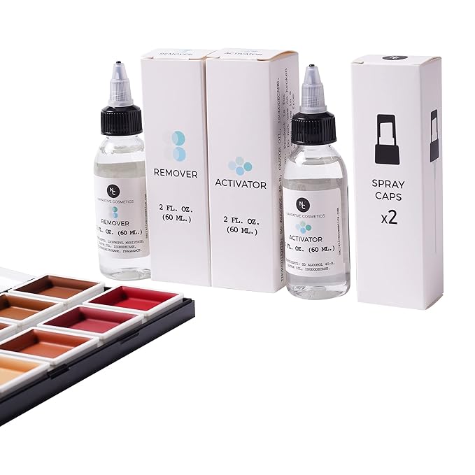 Flesh Tone Alcohol-Activated Palette, Activator, and Remover Kit, Professional SFX Makeup Set, Tattoo Cover-BrightBean Baby