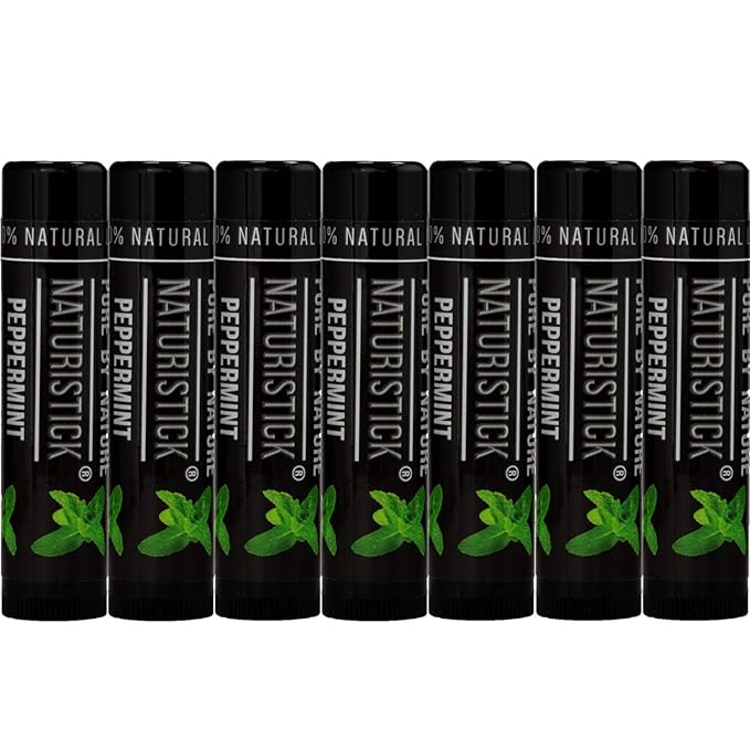 7-Pack Black Peppermint Lip Balm for Men and Women. Attractive Black Stick Gift Set by Naturistick. 100% Natural. Best Beeswax Chapstick for Healing Dry, Chapped Lips. Made in USA-BrightBean Baby