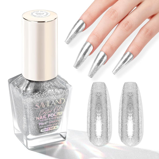 SAVILAND Color Artistry Sparkle Silver Nail Polish - 7 Days Shimmer Glitter Fingernail Polish Non Gel, Air Quick Dry Long Last Shine Diamond Silver Nail Lacquer Toe Nail Art Salon Manicure Home-BrightBean Baby