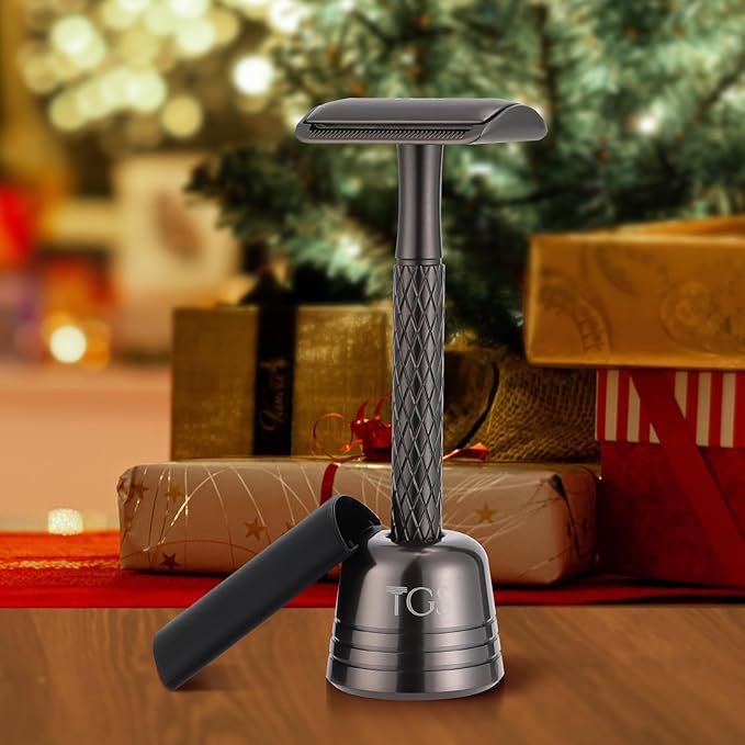 Double Edge Safety Razor for Men with Stand and Silicone Cover - Durable Metal Eco-Friendly Single Blade Safety Razor with 10 Blades - Closed Smooth Shave Matte Black-BrightBean Baby