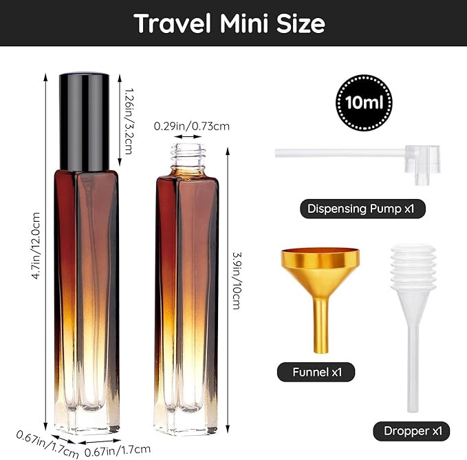 Segbeauty Empty Atomizer, 2pcs 10ML Travel Size Refill Bottle with Funnel and Dropper, Portable Glass Spray Bottle Cologne Dispenser Toiletries Sample Bottles Perfume Making Kit Amber-BrightBean Baby