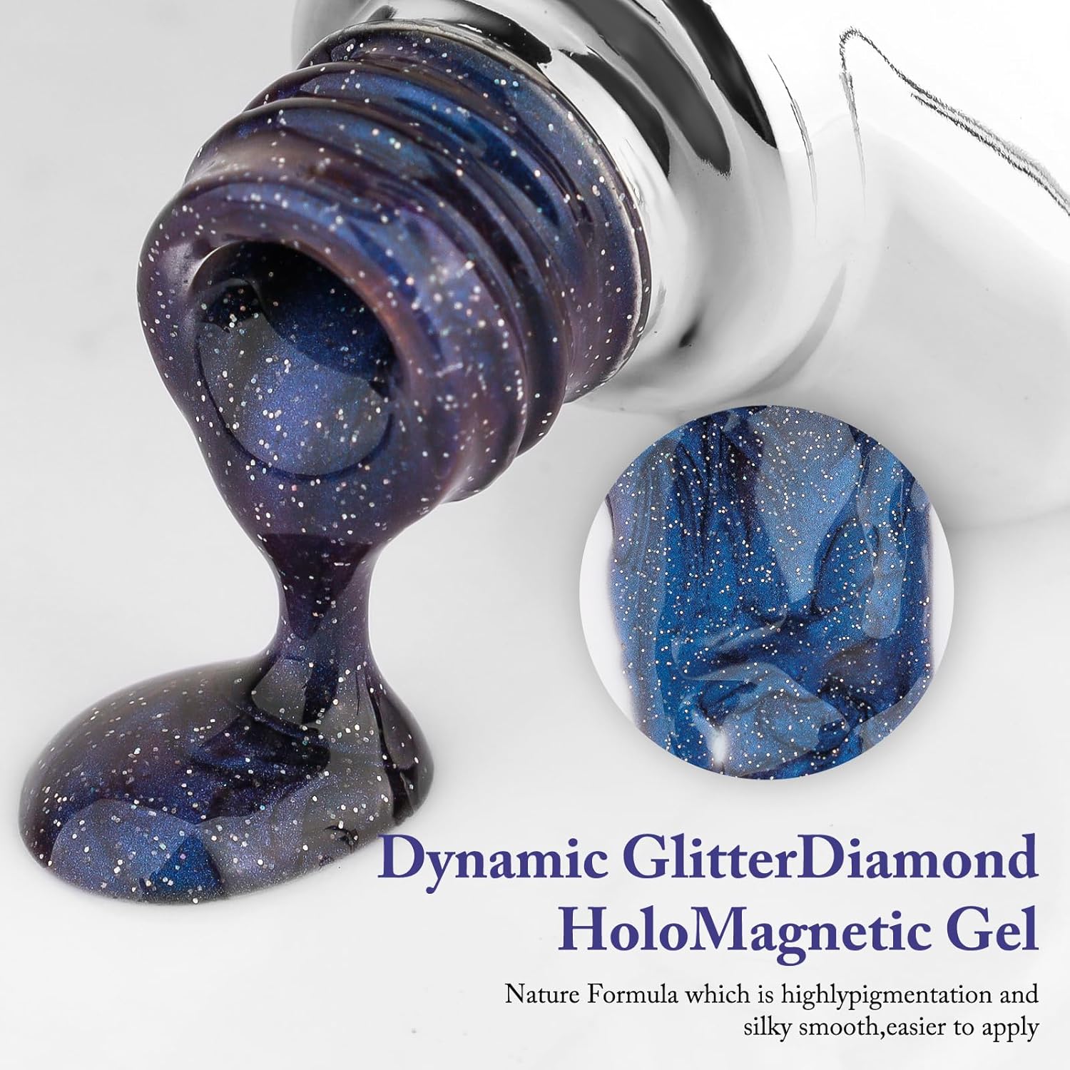 Crushed Diamond Cat Eye Gel Nail Polish with Magnet Stick, 15ml Holographic Glitter Gel, Ideal for DIY Nail Art, Lavender Luminance-BrightBean Baby