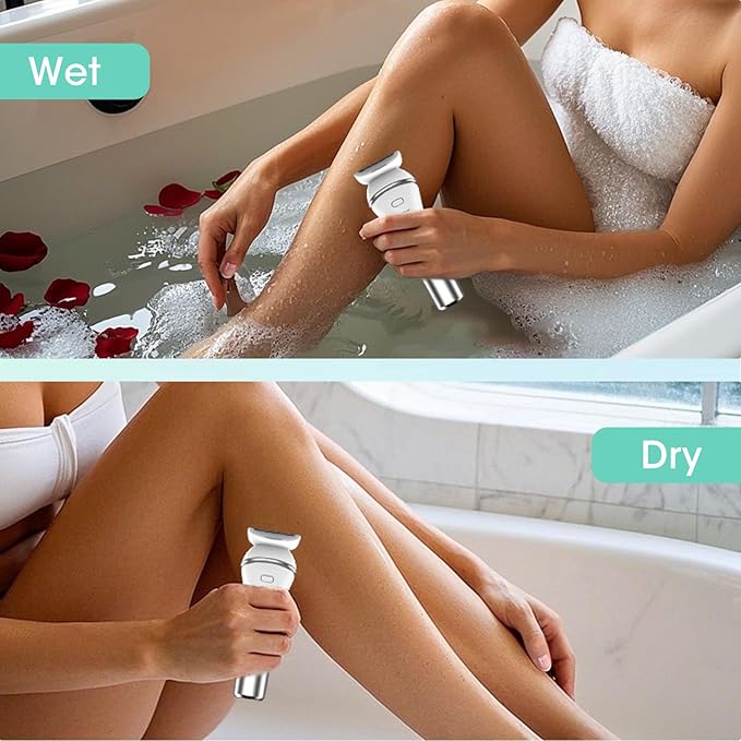 Epilators Hair Removal for Women-2 in 1 Eletctric Razors for Women,Dual Head Bikini Trimmer for Pubic Hair/Lady Facial Razor,Cordless Epilator Body Shaver for Smooth Wet/Dry Shaving,Led Light-BrightBean Baby