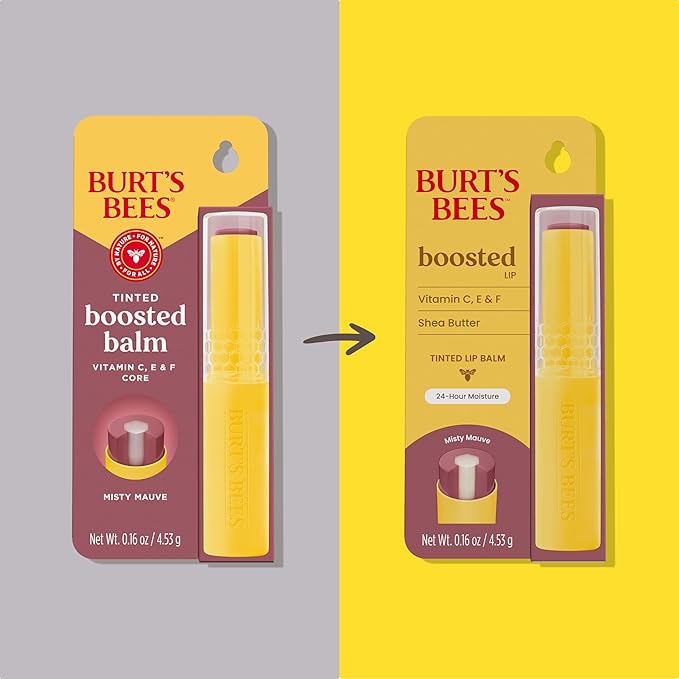 Burt’s Bees Back To School Gift Ideas, Tinted Boosted Balm, Misty Mauve, Hydrating Tinted Lip Balm with Vitamin C, E, and F Core, 24 Hour Lip Moisturizer, 100% Natural Origin, 1 Count, 0.16oz-BrightBean Baby