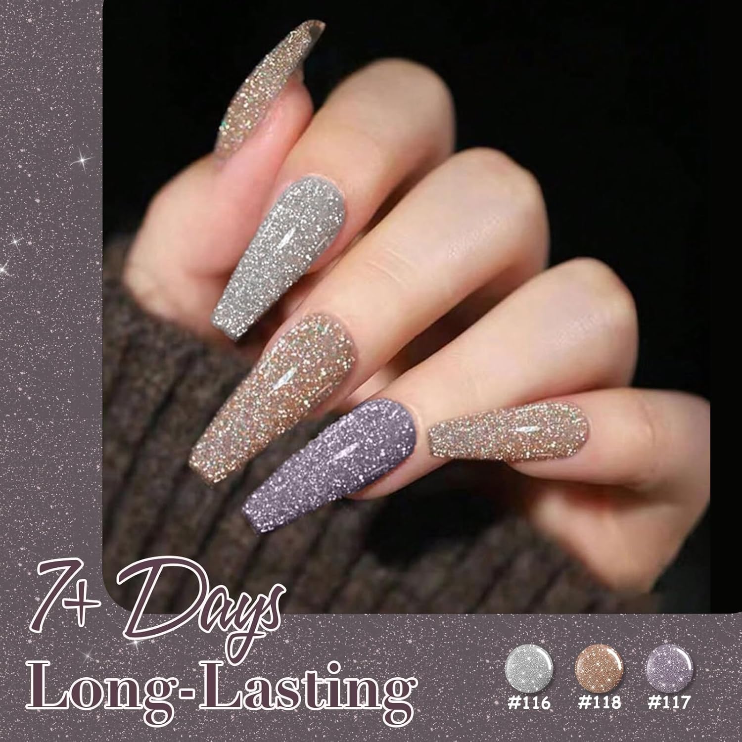 AZUREBEAUTY Matte Glitter Nail Polish Set 4 Colors Diamond Platinum Silver Purple Black Nude Nail Polish Quick Dry Natural Nail Kit with Top Coat DIY Salon Home-BrightBean Baby