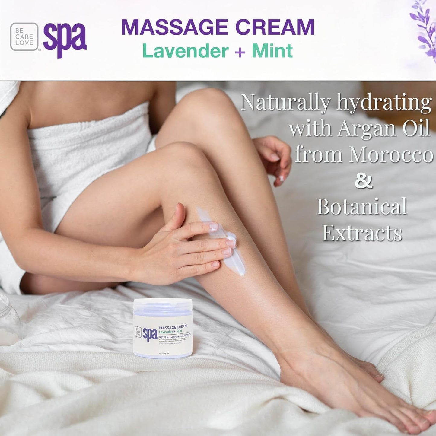 BCL SPA Massage Cream - Body Lotion & Body Cream with Organic Lavender + Mint, Shea Butter, Kelp, Arnica, Aloe Vera, Argan and Jojoba Oils - Calm, Moisturize and Soothe skin. Home/Pro Use 16 fl oz-BrightBean Baby