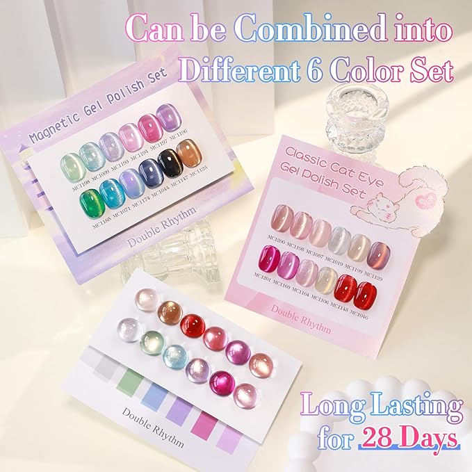 Double Rhythm 28Pcs 0.5Oz Cat Eye Gel Nail Polish Set Same Color Same Bottle Soak Off Magnetic Gel Polish Kit Nail Art Manicure Salon DIY at Home (Silver Gold Red Black-T24-7)-BrightBean Baby