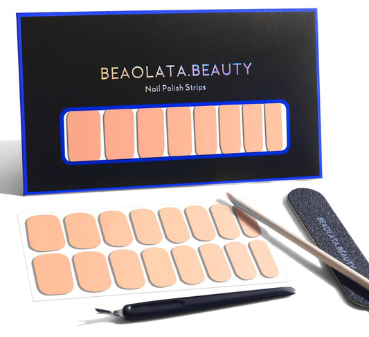 Nail Polish Strips, 32PCS Salon Quality Wraps, Long Lasting Gel Nail Stickers for Women Easy Apply& Remove (Yellow Peach)-BrightBean Baby