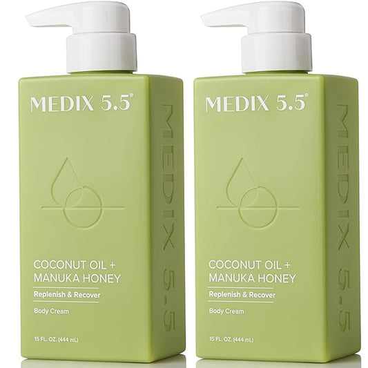 MEDIX 5.5 Coconut Oil Lotion W/ Manuka Honey Cream Skin Care Face Moisturizer & Body Cream | Firming Coconut Oil For Skin Minimizes Look Of Dry Skin, Cellulite, Stretch Marks, & Wrinkles, 2-Pack-BrightBean Baby