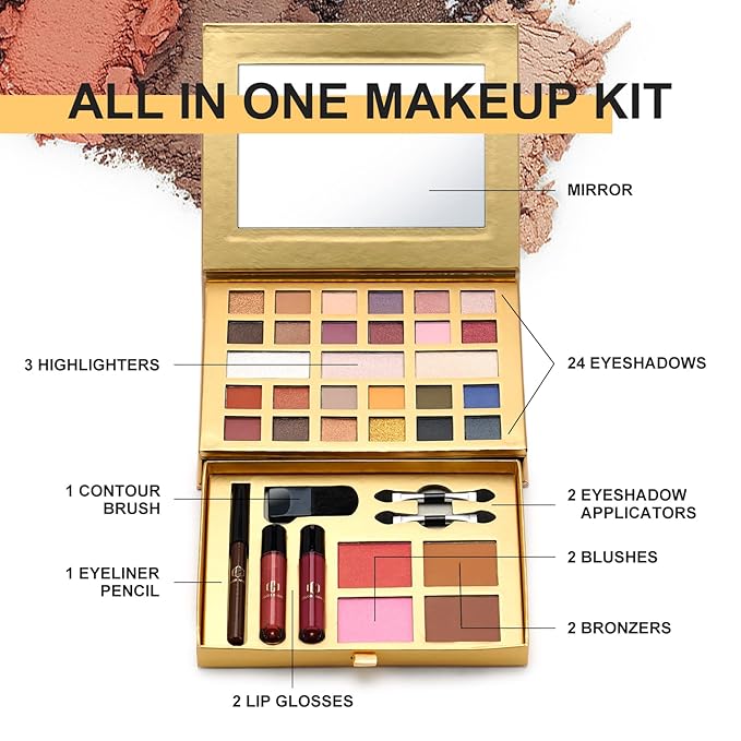 Color Nymph All-in-One Makeup Kit - Perfect Set for Women, Teens, and Beginners! Travel-Friendly Palette with 24 Eyeshadows, Lip Glosses, Brushes, and Mirror - Your Ultimate Makeup Solution!-BrightBean Baby