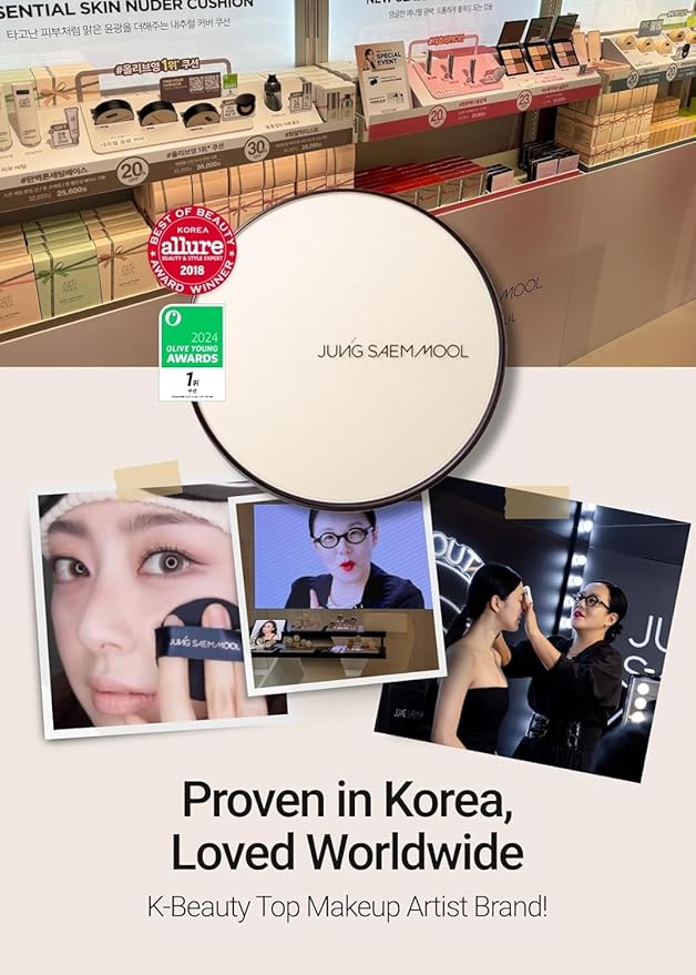 [JUNGSAEMMOOL OFFICIAL] Essential Skin Nuder Cushion (09 Bronze) | Refill Included | Natural Finish | SPF50 Broad Spectrum | Makeup Artist Brand-BrightBean Baby