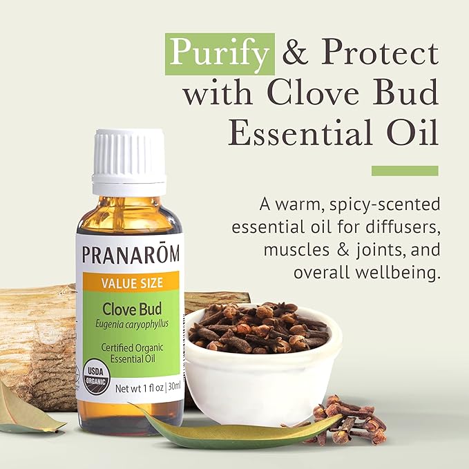 Pranarom USDA Certified Organic Clove Essential Oil (30ml), 100% Pure Undiluted Therapeutic Grade from Sri Lanka & Madagascar for Aromatherapy, Diffuser, Immune Support, DIY Cleaning, Warm Scent-BrightBean Baby
