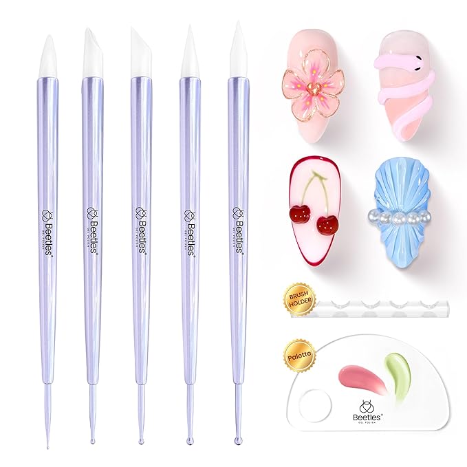 Beetles 5PCS Nail Art Dotting Tools Nail Art Sculpture Pen, Dual-Head Resin Nail Art Tools, Carving Drawing Tool, Silicone Brushes Set Pottery Clay Sculpting Tools Modeling Painting Tool DIY Art-BrightBean Baby