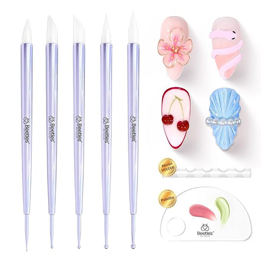 Beetles 5PCS Nail Art Dotting Tools Nail Art Sculpture Pen, Dual-Head Resin Nail Art Tools, Carving Drawing Tool, Silicone Brushes Set Pottery Clay Sculpting Tools Modeling Painting Tool DIY Art-BrightBean Baby