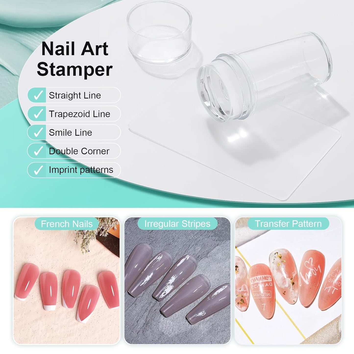 X&D Nail Art Stamper Clear Jelly Nail Art Stamping Transparent Silicone Rubber Nail Polish Stamper with Acrylic Scraper, Spare head Kit for French Tips and Transfer Images-BrightBean Baby