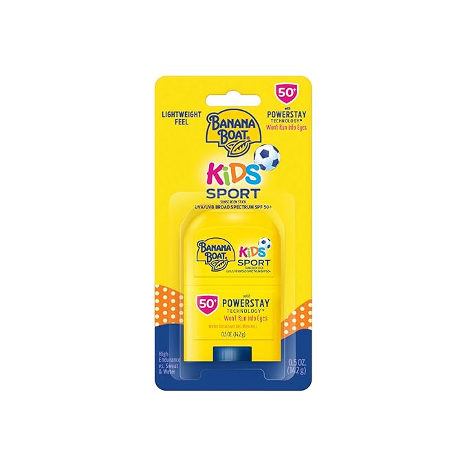 Banana Boat Kids Sport Sunscreen Stick SPF 50 Travel Size 0.5oz & Sport Ultra Sunscreen Lotion SPF 50 Family Size 12oz-BrightBean Baby