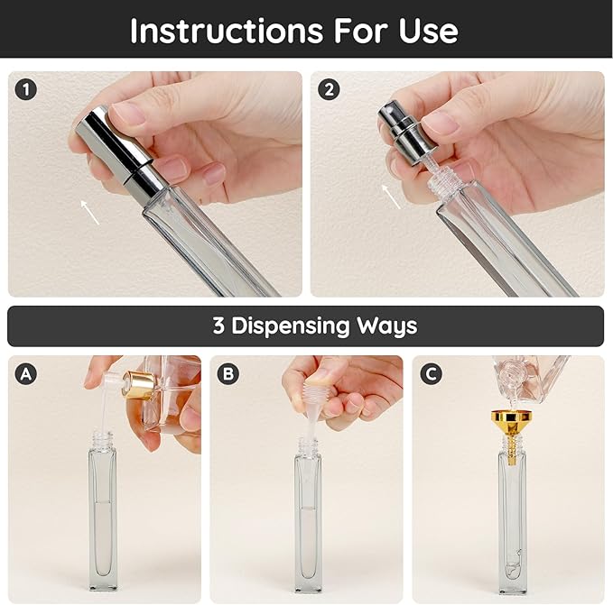 Segbeauty Glass Perfume Bottle Set, 5 Pack of 10ML Portable Perfume Travel Refillable, Empty Atomizer Sprayer for Perfume Cologne Dispenser, Travel Sample Bottles Perfume Making Kit with Refill Tool-BrightBean Baby