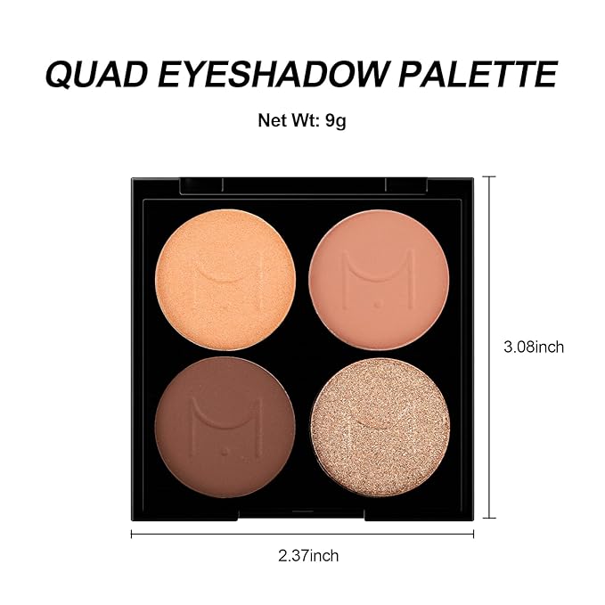 Erinde Quads Matte Eye Shadow Powder Makeup Palette, Nude Neutral Brown & Champagne Pink Shimmer Eyeshadow, Long Wearing Waterproof Everyday Eye Makeup, sombras de ojos, with Built-In Mirror, 02-BrightBean Baby