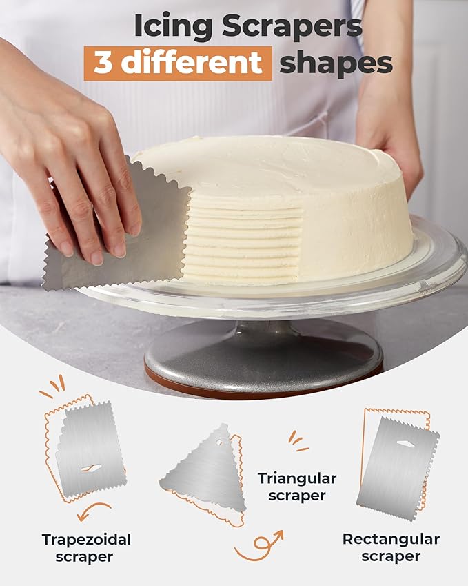 Kootek Aluminium Cake Turntable, 12 Inch Rotating Cake Stand, 35 pcs Cake Decorating Kit Supplies with 24 Numbered Icing Piping Tips, 2 Frosting Spatula, Pastry Bags and Other Baking Tools