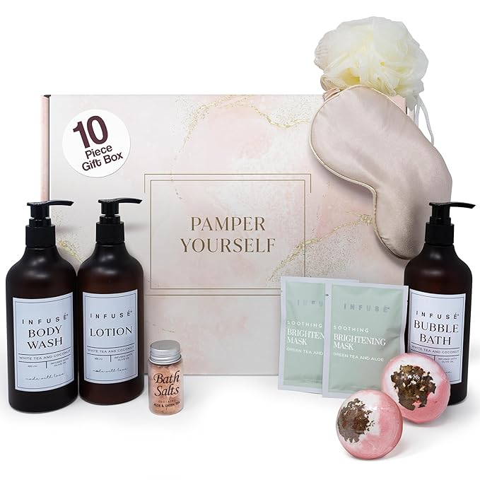10-Piece Spa Gift Box for Women | Self-Care Set with Eye Mask, Loofa,Bath Bombs,Face Masks,Bubble Bath, Lotion, Body Wash & Bath Salt | Gift for Mom, Grandma, Wife, Bridesmaid or Loved Ones-BrightBean Baby