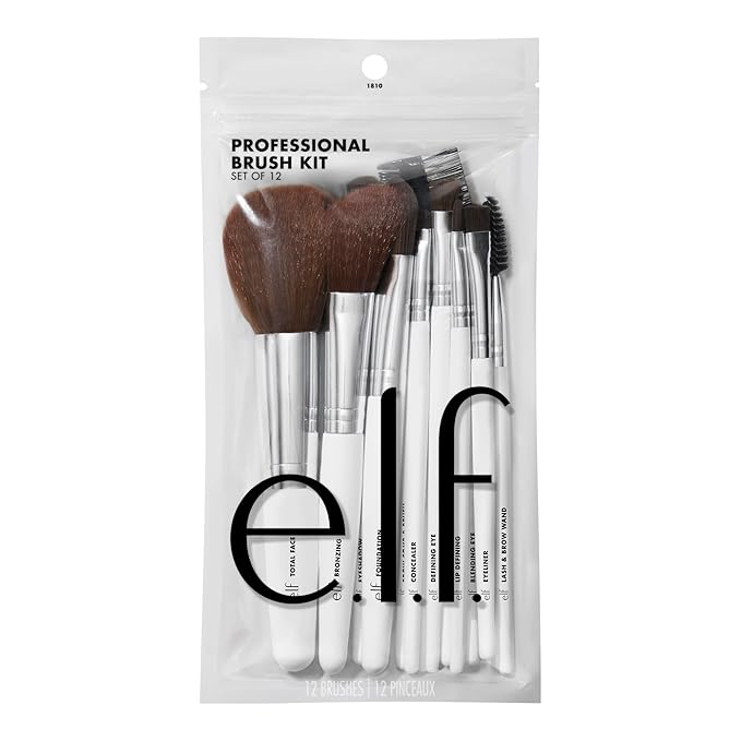 e.l.f. Professional Set of 12 Makeup Brushes, Pro-Worthy Makeup Brushes For A Flawless Full-Face Application, Vegan & Cruelty-Free-BrightBean Baby