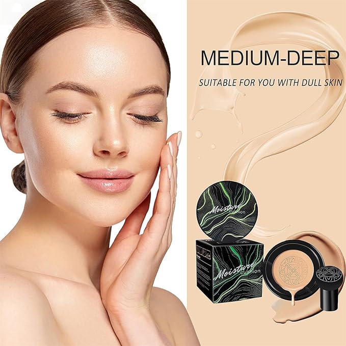 Mushroom Head Air Cushion CC Cream Foundation - BB Cream Concealer Oil Control Long-Lasting, Waterproof Base Primer, Cream Foundation Full Coverage for Mature Skin & All Skin Types (Medium)-BrightBean Baby