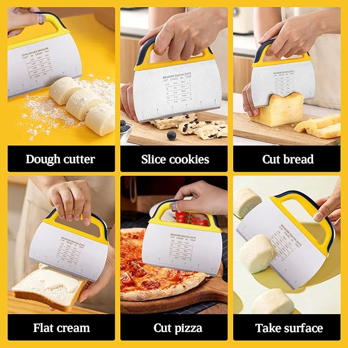 YGDZ Dough Scraper Chopper 2 Pcs, Stainless Steel Dough Cutter With Grip, Plastic Bench Scraper with Measuring Scale, Multipurpose Pizza Cutter, Pastry, Food Scraper for Baking, Dough, Bread, Cake