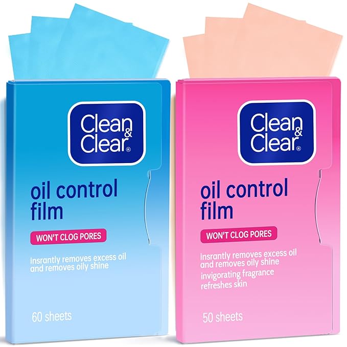 Oil Absorbing Tissues Oil Control Film, Oil Blotting Paper Same Series with Clean & Clear Oil Absorbing Facial Sheets for Oily Skin, 60 sheets Blue + 50 sheets Pink-BrightBean Baby
