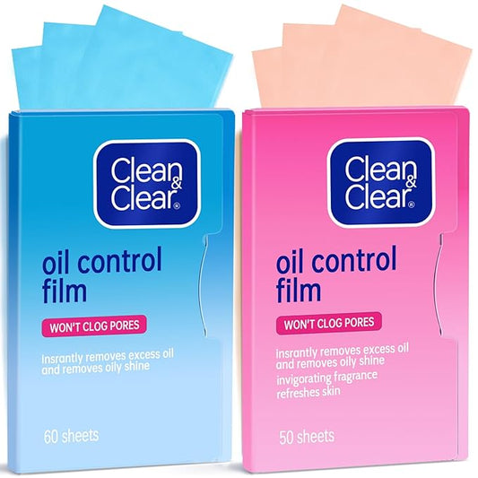 Oil Absorbing Tissues Oil Control Film, Oil Blotting Paper Same Series with Clean & Clear Oil Absorbing Facial Sheets for Oily Skin, 60 sheets Blue + 50 sheets Pink-BrightBean Baby