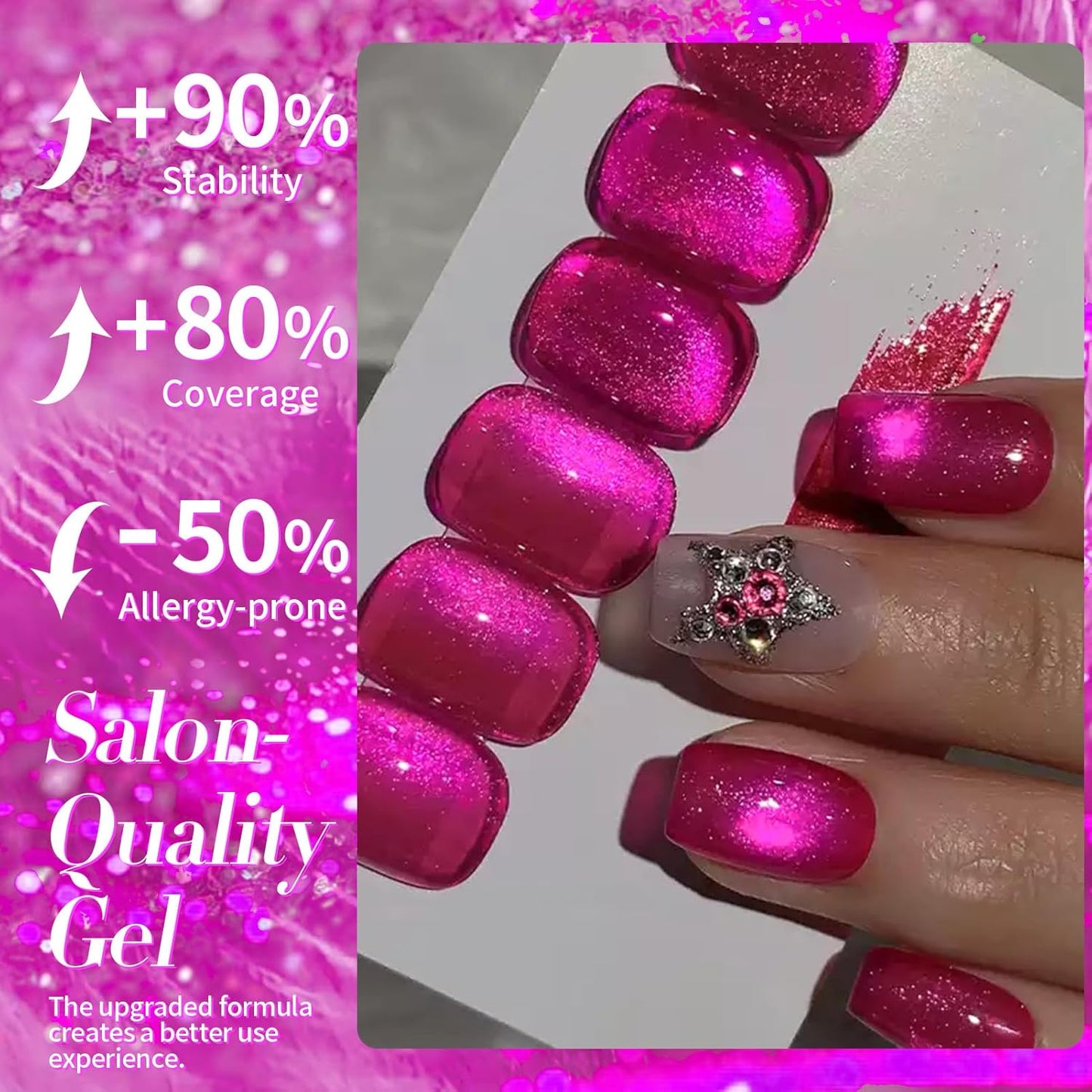 Born Pretty Cat Magnetic Eye Gel Nail Polish, Dragon Fruit Hot pink Glass Cat Magnetic Gel, Glass Shiny Effect Soak Off Nail Art Salon Manicure Home Gift 15ml-BrightBean Baby