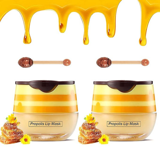 2PCS Bee Lip Balm Honey Pot,Honey Lip Mask Propolis Moisturizing Lip Balm with Stick,Propolis Moisturizing Honey Lip Balm,Hydrating & Prevention Dry and Cracked Lip,Lip Care Skin Care Products-BrightBean Baby