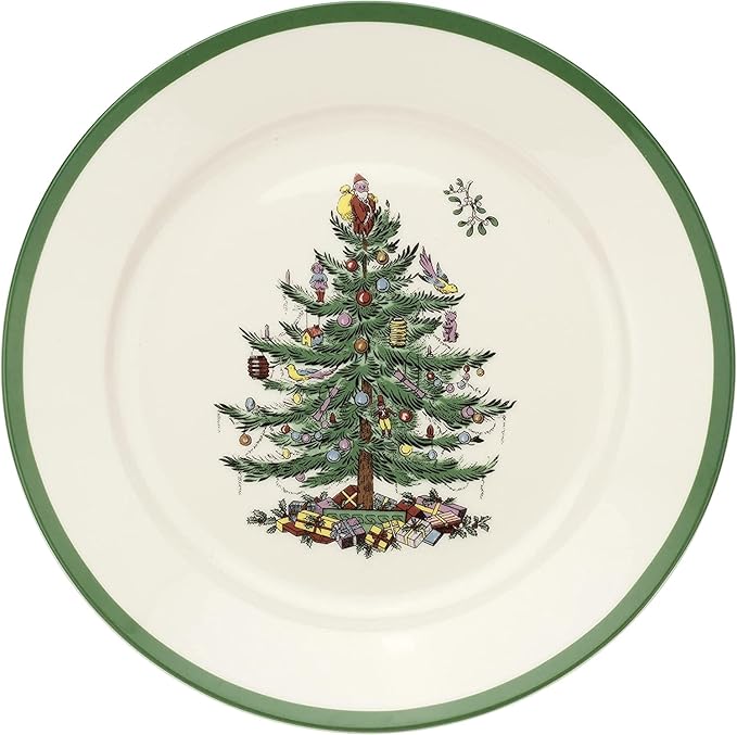 Spode Christmas Tree Luncheon Plate, 9-Inch Porcelain Dinner & Appetizer, Holiday-Themed Serving, Microwave & Dishwasher Safe, Festive Collectible Seasonal Dining Plate for Christmas Entertaining
