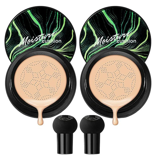 2Pcs Mushroom Head Air Cushion CC Cream, Long Lasting Oil Control BB Cream for All Skin Types, Moisturizing Foundation Face Makeup Set with Foundation Brush （#Natural）-BrightBean Baby