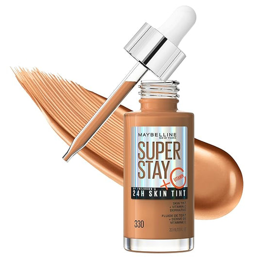 Maybelline Super Stay Up to 24HR Skin Tint, Radiant Light-to-Medium Coverage Foundation, Makeup Infused With Vitamin C, 330, 1 Count-BrightBean Baby