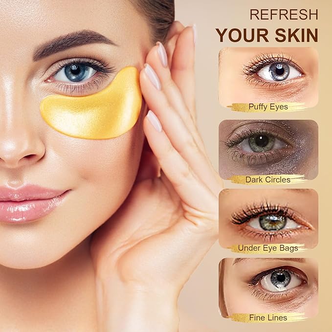 10Pairs 20Pcs 24K Gold Under Eye Patches, Collagen Eye Masks for Dark Circles and Puffiness, Reduce Wrinkles and Puffy Eyes, Refresh Your Skin, Women Skincare Eye Treatment Products-BrightBean Baby