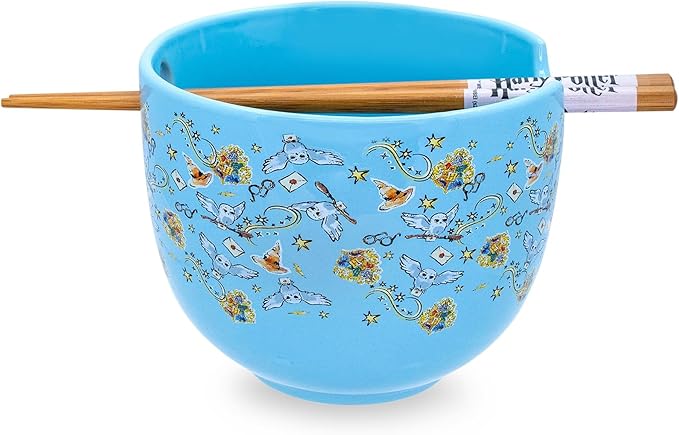 Toynk Harry Potter Hogwarts Icons Ceramic Dinnerware Set | Includes 20-Ounce Ramen Noodle Bowl and Wooden Chopsticks
