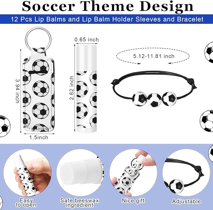 72 Pcs Sports Team Gifts Include 12 Makeup Bags 12 Lip Balm 12 Lip Balm Holder 12 Necklace 12 Adjustable Bracelet 12 Mirrors for Sports Lovers Players Party Favors (Black, Soccer)-BrightBean Baby