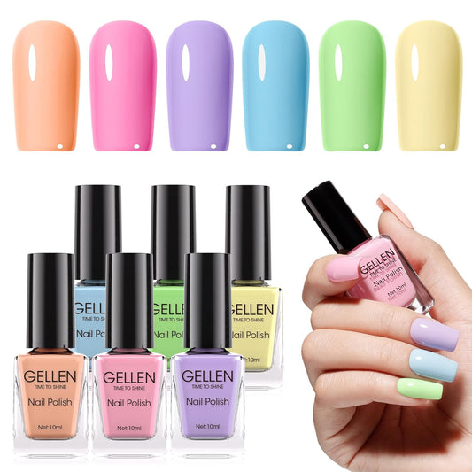 Gellen Pastel Regular Nail Polish Non Gel, Fast Air Drying Spring Summer Nail Polish No UV Light Needed Macaron 6 Colors Nude Pink Purple Blue Green Yellow Set for Women Manicure Home Salon, Hema Free-BrightBean Baby