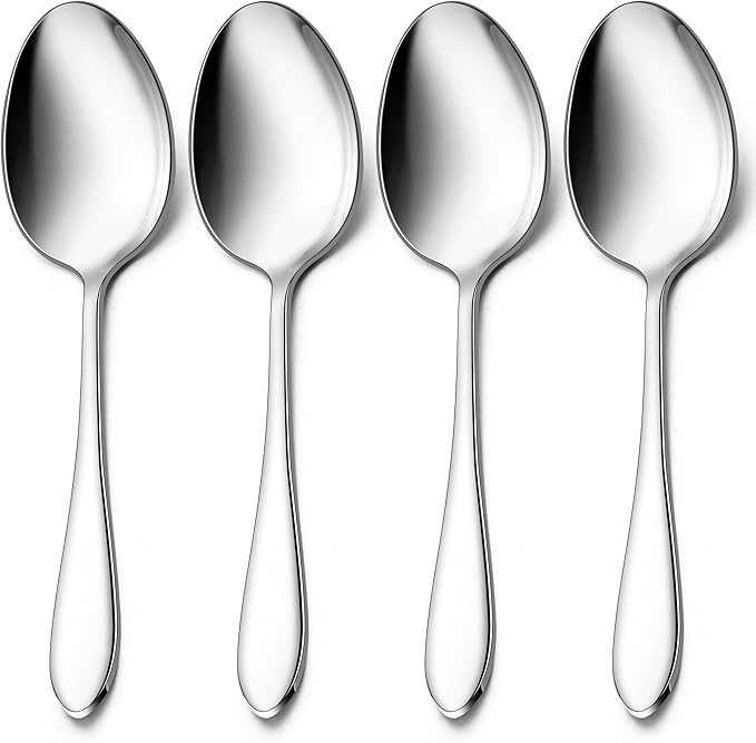 Stainless Steel Serving Spoons, E-far 4-Piece Metal Solid Spoons Hostess Serving Utensils Tablespoons Set for Catering Buffet Party Kitchen Restaurant, Dishwasher Safe