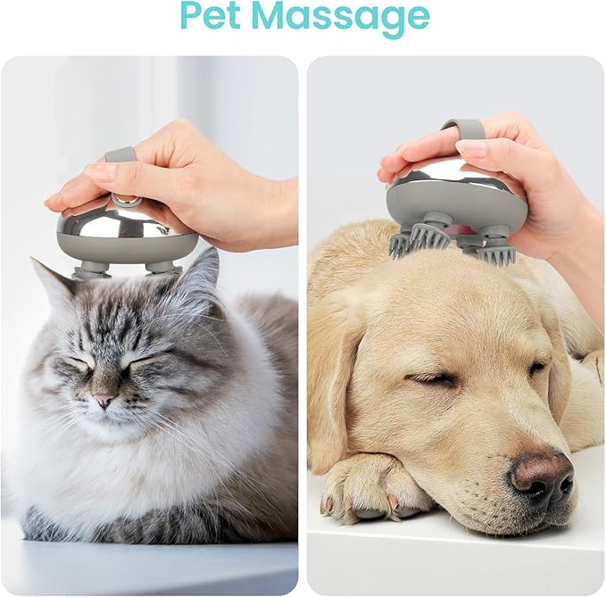 Portable Electric Scalp Massager - Rechargeable IPX7 Waterproof Heated Scalp Massager w/ 100 Kneading Nodes, 3 Speed Modes, 2 Massage Styles, 8 Claws for Scalp/Body Massage & Face Cleaning (Silver）-BrightBean Baby