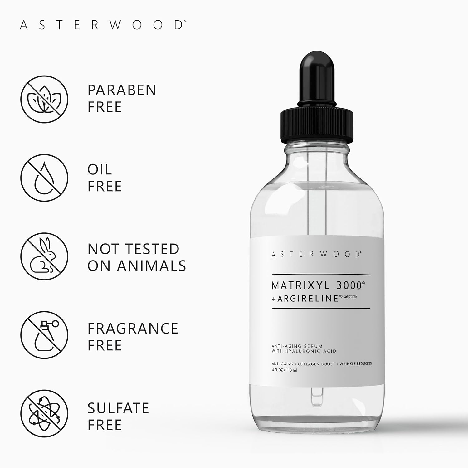 Asterwood Matrixyl 3000 + Argireline Serum with Hyaluronic Acid - Anti-Aging, Wrinkle Reducing, Collagen Boosting - Fragrance-Free - 4 Fl Oz-BrightBean Baby