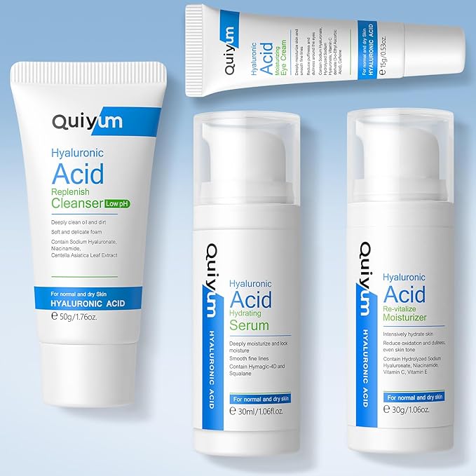 Hyaluronic Acid Skin Care Set, Hydration Kit for Women Teen Girls, Low pH Cleanser, Moisturizer, Serum, Eye Cream, Anti Aging, Firming, Travel Size Facial Care Gift Set for Dry Sensitive Skin-BrightBean Baby