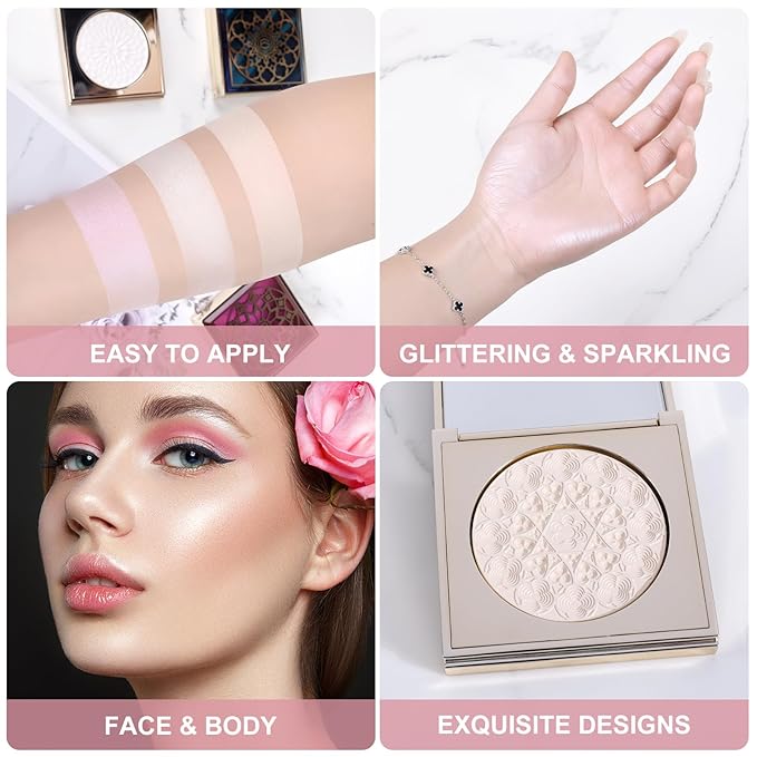 Face Highlighters Exquisite 3D Texture Luminizers Palette, Shiny Contour Makeup Illuminator for Body Cheek Eyebrow Nose Chin Lip Glossy Shimmer Contouring Palette-BrightBean Baby